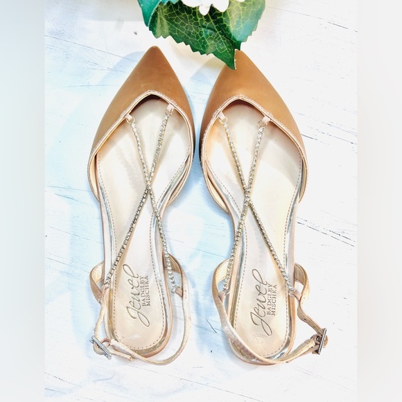 Jewel Badgley Mischka Alanna Satin Ballet Flats, Champagne Color, Size 6 - Picture 1 of 6